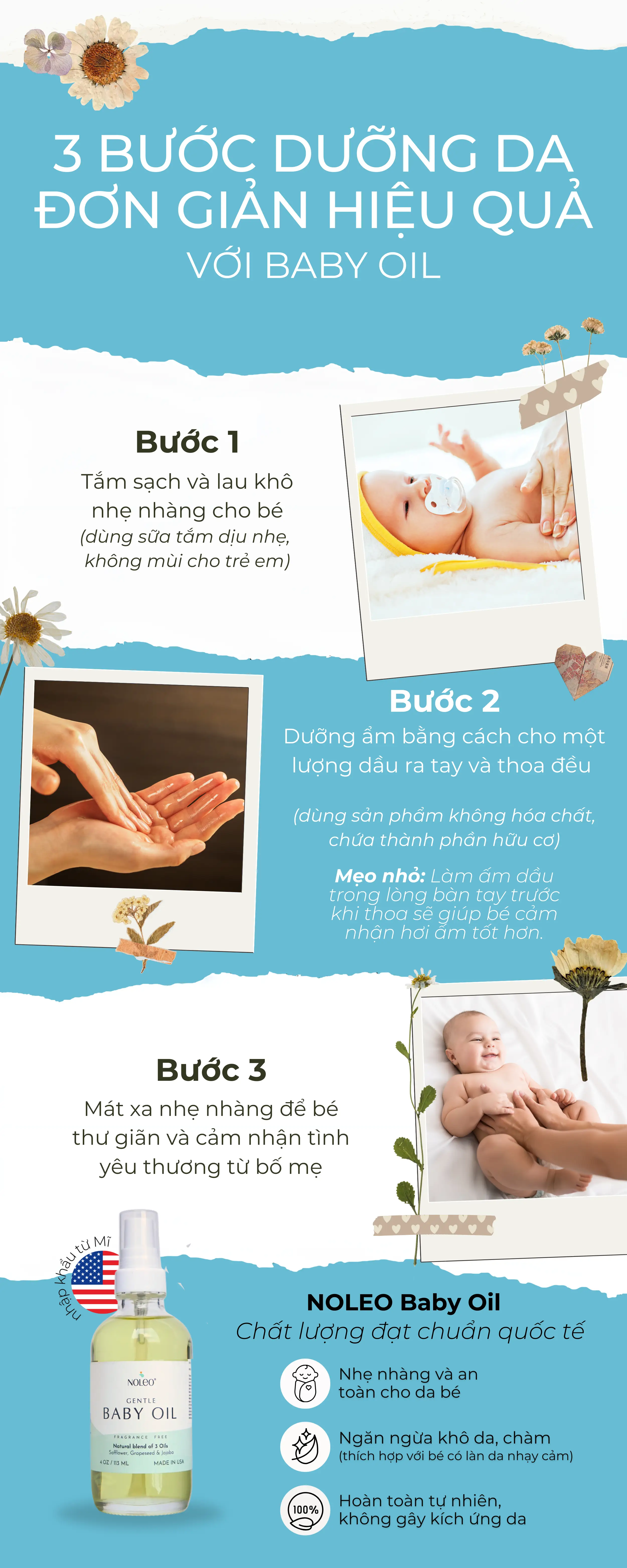NOLEO - 3-Step Simple Skincare Routine for Healthy, Smooth Baby Skin